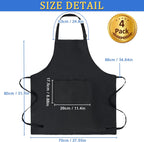 4 Pack Chef Apron, Adjustable Apron with 2 Pockets, Unisex Personalised Apron for Cooking, Kitchen, Restaurant