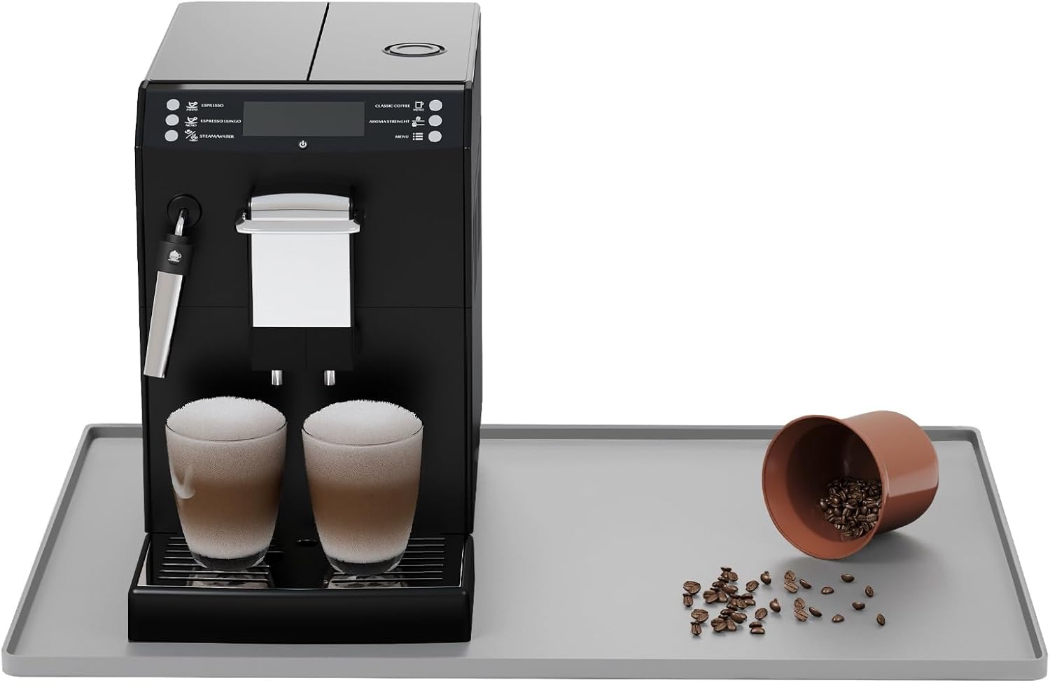 Silicone Coffee Mat with Raised Edges, 20'' x 15'', Bar Countertops, Accessories Fit Under Coffee Maker Espresso Machine, Dish Drying Mat, Baking Mat (Gray)