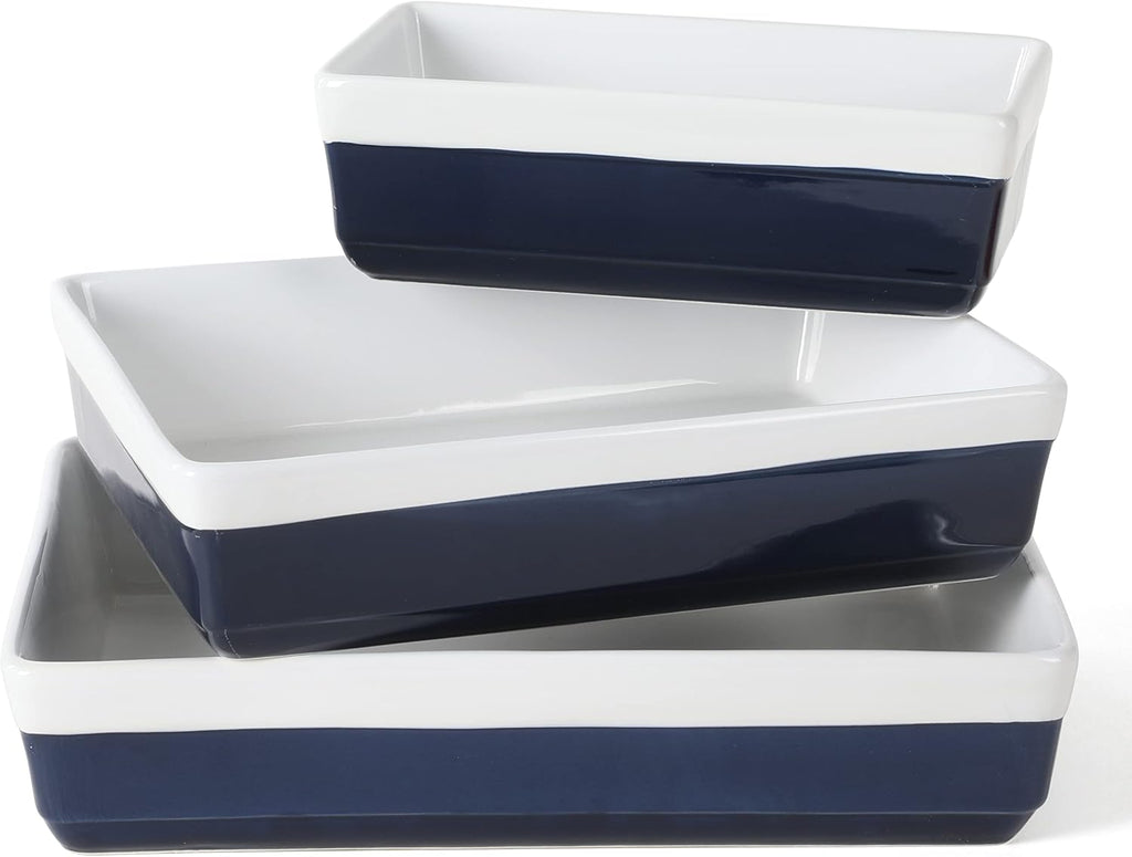 MARTHA STEWART 3 Piece Oven to Table Stoneware Bakeware, Baking Dish & Casserole Set Cobalt Blue