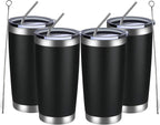 MEWAY 20oz Tumbler 4 Pack Double Wall Vacuum Insulated Travel Mug Bulk, Stainless Steel Tumblers with Lid and Straw, Durable Powder Coated Coffee Cups for Cold & Hot Drinks (Black, 4)