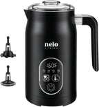 NELO Electric Milk Frother, 4 In 1 Digital Milk Frother and Steamer with Real-Time Temperature Control, Automatic Frother for Coffee, Latte, Hot Chocolate, Cappuccinos, BPA Free Stainless Steel, Black