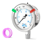 0-300PSI Stainless Steel Liquid Filled Pressure Gauge, 2.5" Dial Size, 1/4" NPT 316 Stainless Steel Joint, Lower Mount, for Tube, Water Pump, Gas, Liquid (with Range Mark Pointer)