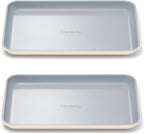Caraway Nonstick Ceramic Small Baking Sheet Duo (9x13”) – Non-Toxic, PTFE & PFOA Free – Oven Safe – Aluminized Steel Core – Mini Sheet Pan for Baking, Roasting & More - Cream