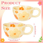 Ceramic Coffee Mug Set of 2 Vintage Flower Mugs 8 oz Cute Floral Coffee Mugs Irregular Latte Art Cup Lead-free Porcelain Cups for Cappuccino, Cocoa (2 Orange Flower)