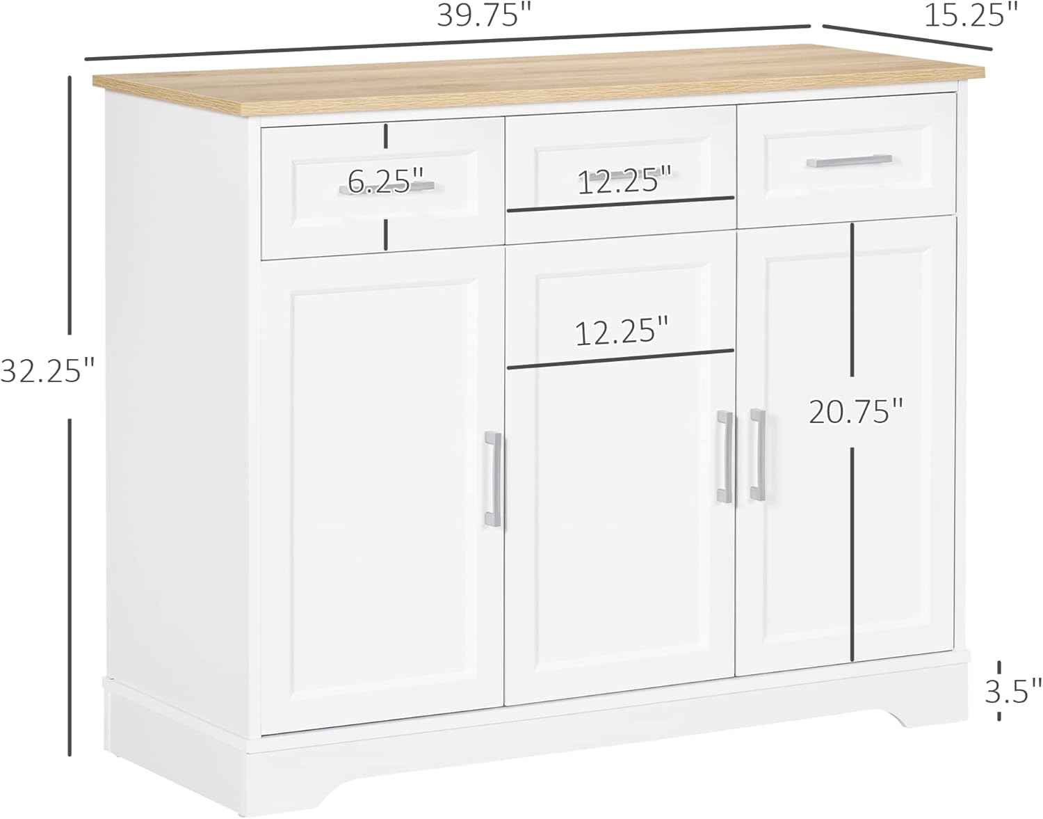 HOMCOM Sideboard Buffet Cabinet with 3 Storage Drawers, Kitchen Cabinet, Coffee Bar, with Adjustable Shelf for Living Room, White