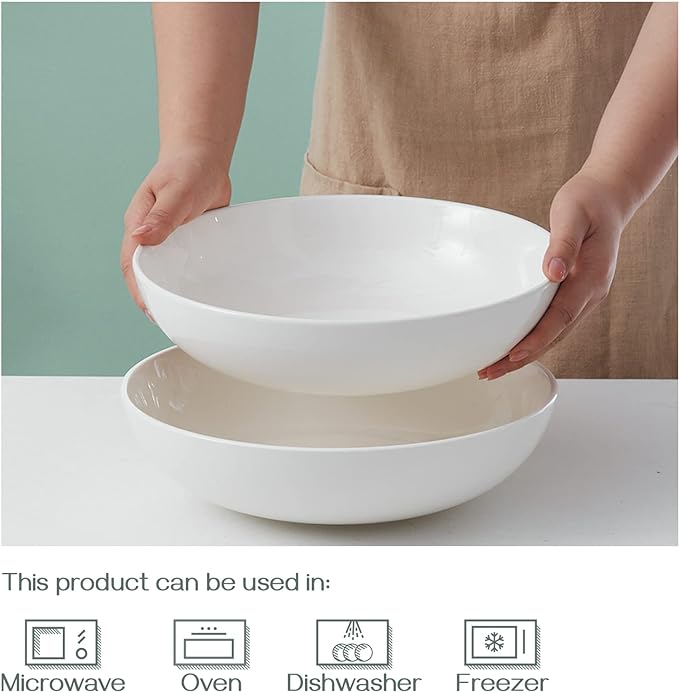 DOWAN 11.5" Large Serving Bowls, 3.2 Qt White Serving Platter, Big Ceramic Centerpiece Bowls, Microwave & Dishwasher Safe, Set of 2