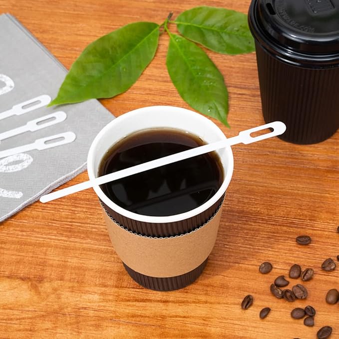 Restaurantware-5.8 Inch Coffee Stirrers, 100 Disposable Coffee Stirring Sticks - Unique Keyhole Design, For Hot And Cold Drinks, White PS Plastic Plastic Stir Sticks, For Coffees and Cocktails,