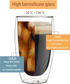 15oz Double Wall Glass Coffee Mugs, Insulated Latte Cups Set of 2, for Coffee, Espresso, Tea, Milk, Clear Cappuccino Cups Set Glassware Gift for Christmas Birthday