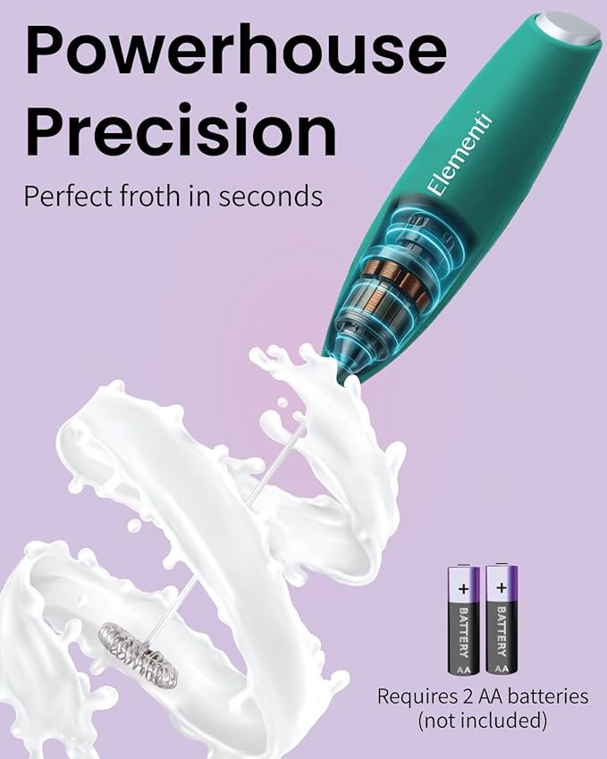 Elementi Matcha Whisk Frother - Matcha Mixer & Handheld Electric Whisk - Make Creamy, Dreamy Lattes at Home (Emerald Green)