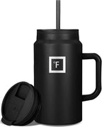 IRON °FLASK Co-Pilot Insulated Mug w/Straw & Flip Cap Lids - Cup Holder Bottle for Hot, Cold Drink - Leak-Proof - Water, Coffee Portable Travel Mug - Black, 50 Oz