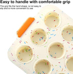 Silicone Muffin Pan,12 Cups Muffin Baking Pan with Handle Reusable Cupcake Baking Pan for Roasting Homemade Muffins, Cupcakes and Egg Bites(COLOR:Beige)