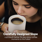 A set of 2 matte white ceramic espresso cups, thickened cup walls, slanted mouth design, each with a capacity of 3 ounces, hand washable only