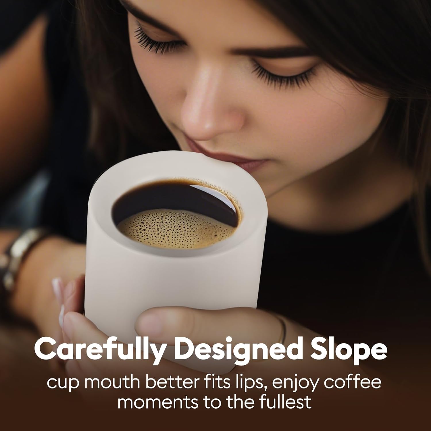 A set of 2 matte white ceramic espresso cups, thickened cup walls, slanted mouth design, each with a capacity of 3 ounces, hand washable only