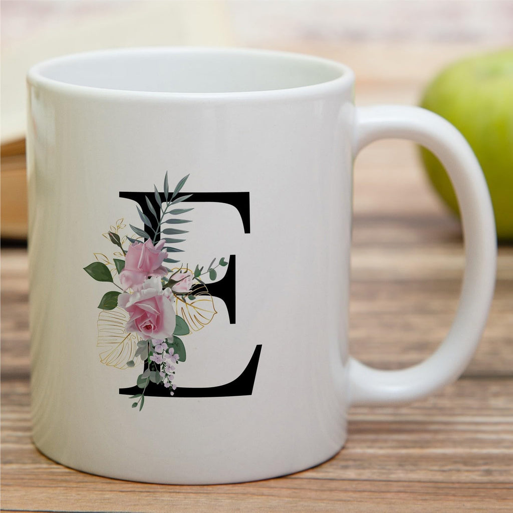 Retreez Initial A-Z Floral Botanical Bouquet Alphabet Monogrammed Monogram Mug 11 Oz Ceramic Tea Coffee Mugs - Appreciation Thank You Wedding Birthday Gifts for her friend coworker sister - E Initial