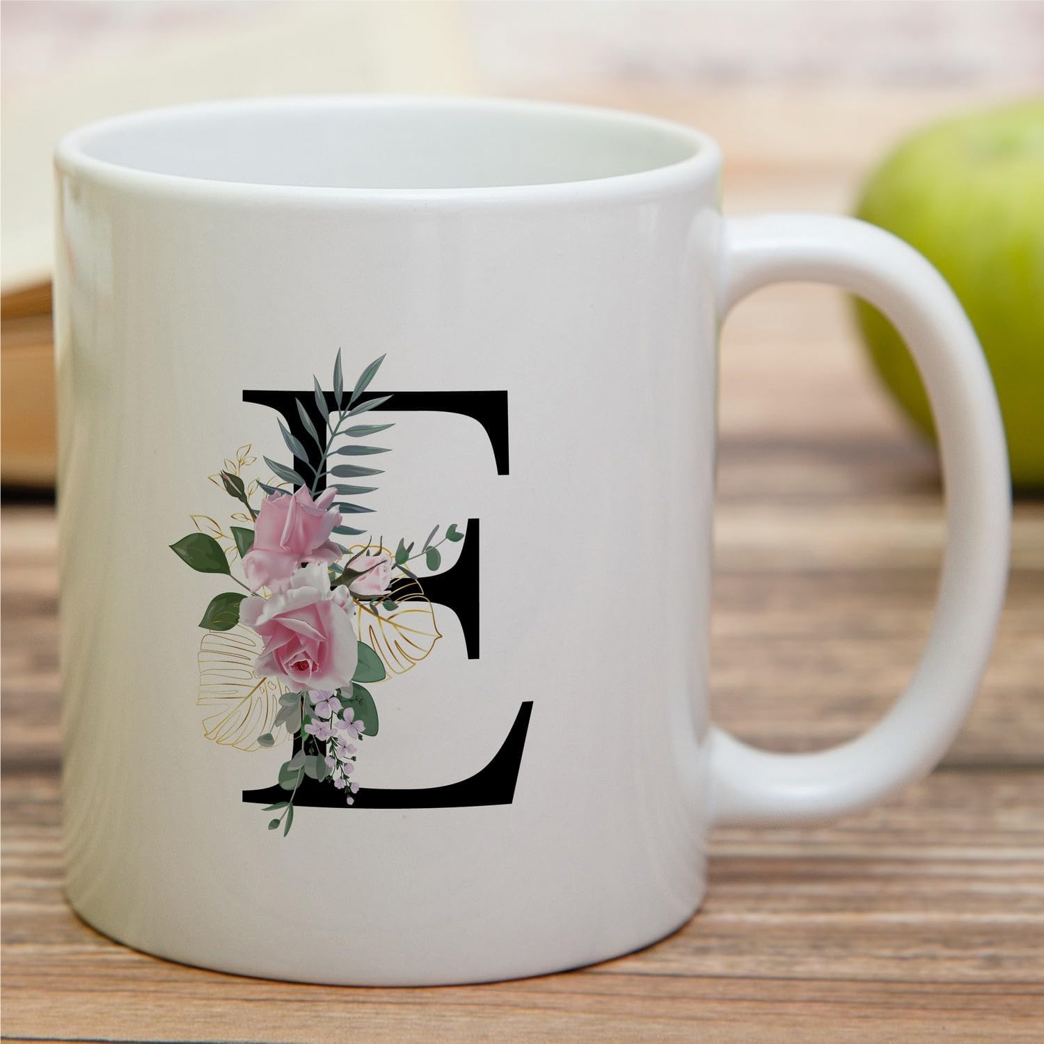 Retreez Initial A-Z Floral Botanical Bouquet Alphabet Monogrammed Monogram Mug 11 Oz Ceramic Tea Coffee Mugs - Appreciation Thank You Wedding Birthday Gifts for her friend coworker sister - E Initial