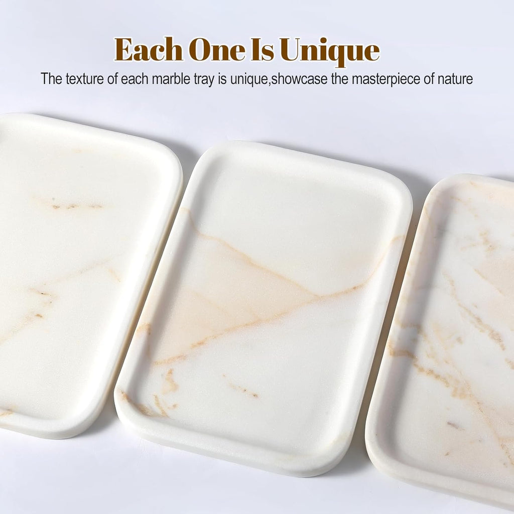 Koville Marble Tray, 12"x8" Marble Vanity Tray for Bathroom Kitchen Countertop, Rectangular Stone Tray for Cosmetics Perfume Trinket, Decorative Catchall Trays (Golden Calacatta)