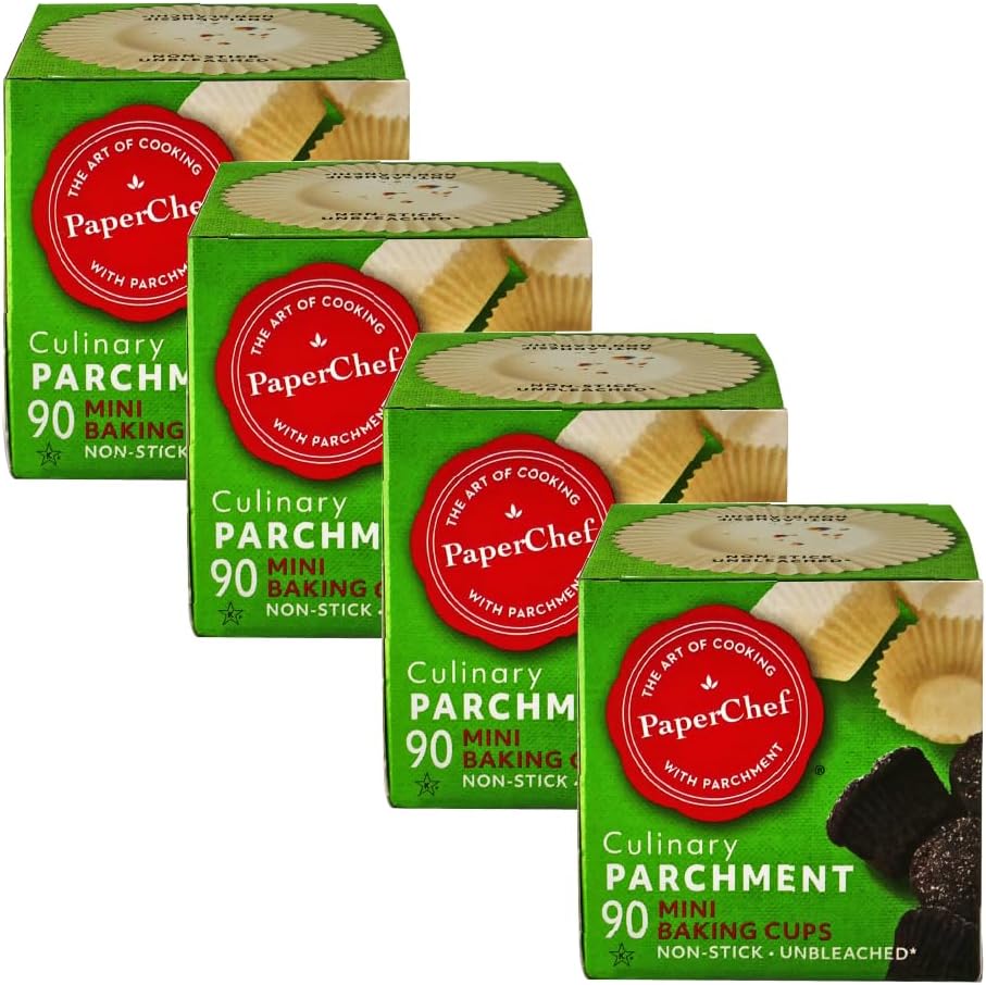 Mini Parchment Baking Cups - Easy Release, Non-Stick Paper - 90 Count - 4 Pack
