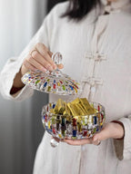 MAGCOLOR Elegant-Hand Painted Colorful Large Crystal Glass Candy Box,Christmas Candy jars with Lid,Storage Jewelry Jar,Candy dish covered,Great Gift for Family Friends-24 oz-Cute Candy servers.