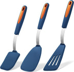 To encounter 3 Pieces Silicone Spatula Set, Heat Resistant Flexible Turner Spatulas, Nonstick Cookie Spatula, Fish Spatula, Dishwasher Safe, Navy Blue