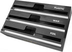 SpaceAid WrapNeat 3 in 1 Wrap Organizer with Cutter and Labels, Plastic Wrap, Aluminum Foil and Wax Bamboo Dispenser for Kitchen Storage Organization Holder for 12" Roll (Black)