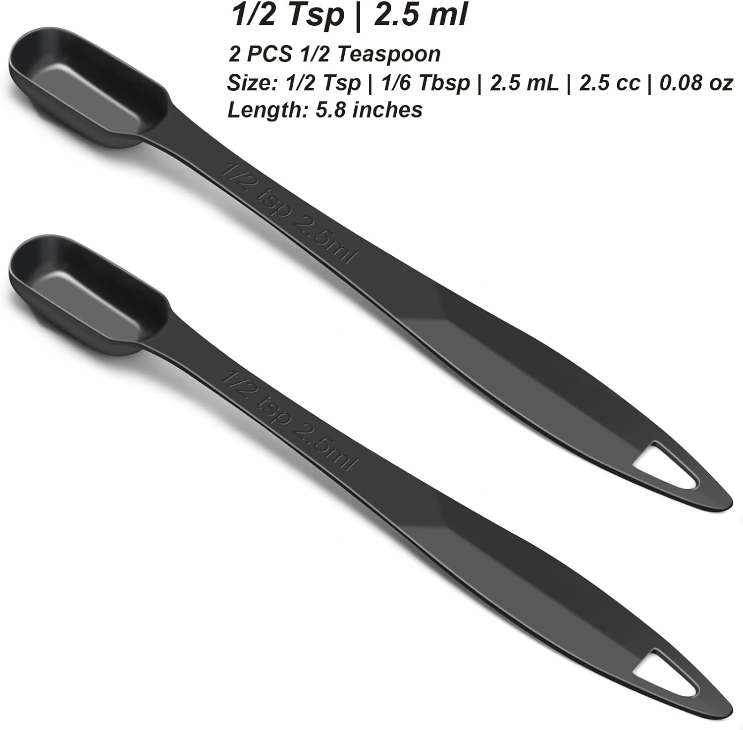 2 Pcs 1/2 Teaspoon(2.5 mL | 1/2 Tsp | 1/6 Tbsp | 2.5 cc | 1/16 oz) Stainless Steel Single Measuring Spoon, Long Handle Metal Measuring Spoon, Kitchen Gadgets for Cooking & Baking(Black)