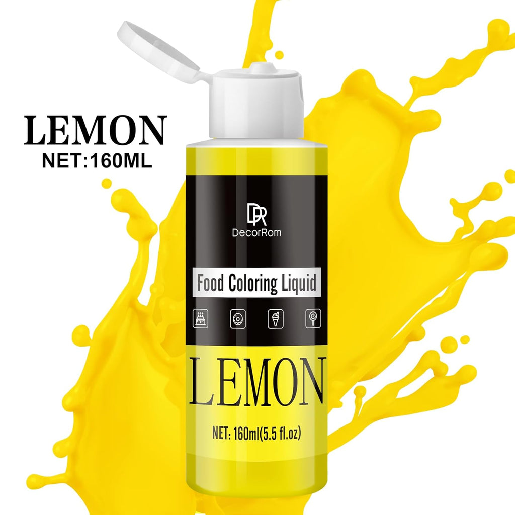 Food Coloring - Vibrant Liquid Icing Food Coloring Set for Baking, Cake Decorating, Easter Egg, Airbrush - Tasteless Food Color Dye for Fondant, Slime, DIY Crafts - 5.5 Fl.oz / 160ml Each (Lemon)
