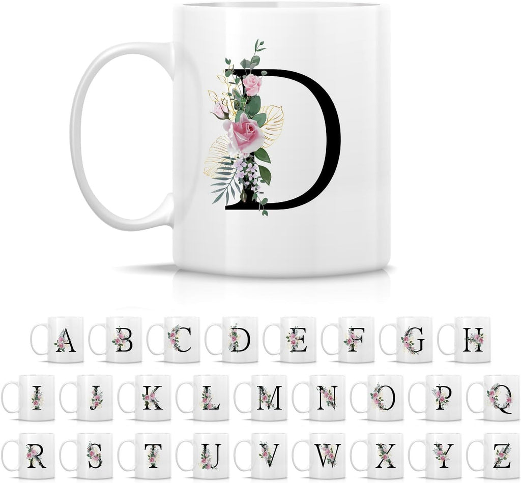 Retreez Initial A-Z Floral Botanical Bouquet Alphabet Monogrammed Monogram Mug 11 Oz Ceramic Tea Coffee Mugs - Appreciation Thank You Wedding Birthday Gifts for her friend coworker sister - D Initial