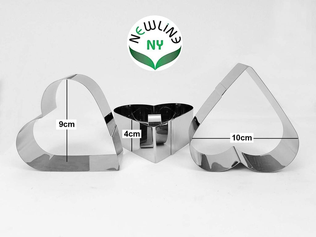 Newline NY Stainless Steel Dessert Rings (4 Pcs) Heart Shape Molded Salads, Pastries Mousse Molding Layering Cutter