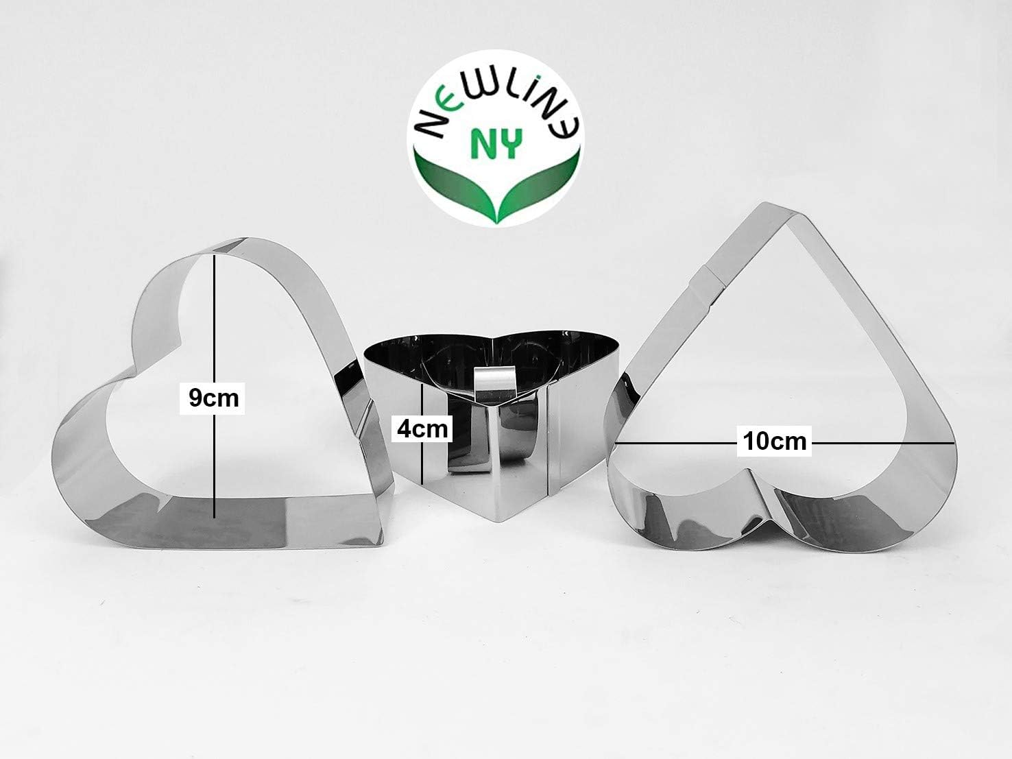 Newline NY Stainless Steel Dessert Rings (4 Pcs) Heart Shape Molded Salads, Pastries Mousse Molding Layering Cutter
