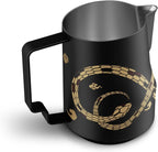 MHW-3BOMBER Milk Frothing Pitcher 450ml/15.2oz Milk Frother Cup Espresso Steaming Pitcher Stainless Steel Milk Frother Cup Barista Latte Art Black Gold - P6016S