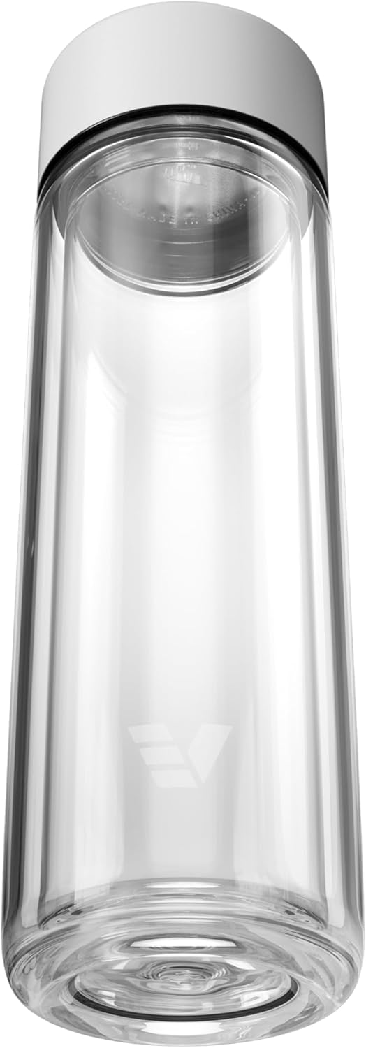 Glass Multi Tea Infuser Bottle 14oz - Double Wall Borosilicate Glass Flask | No Plastic Touches Contents | Perfect for Office or Home - White