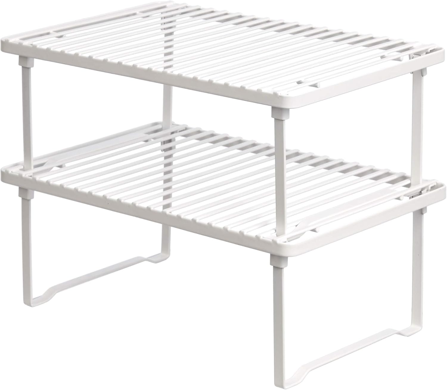 Amazon Basics Stackable Metal Kitchen Storage Shelves for Dishes, 12.5" L x 8" D x 4.5" H, Set of 2, White