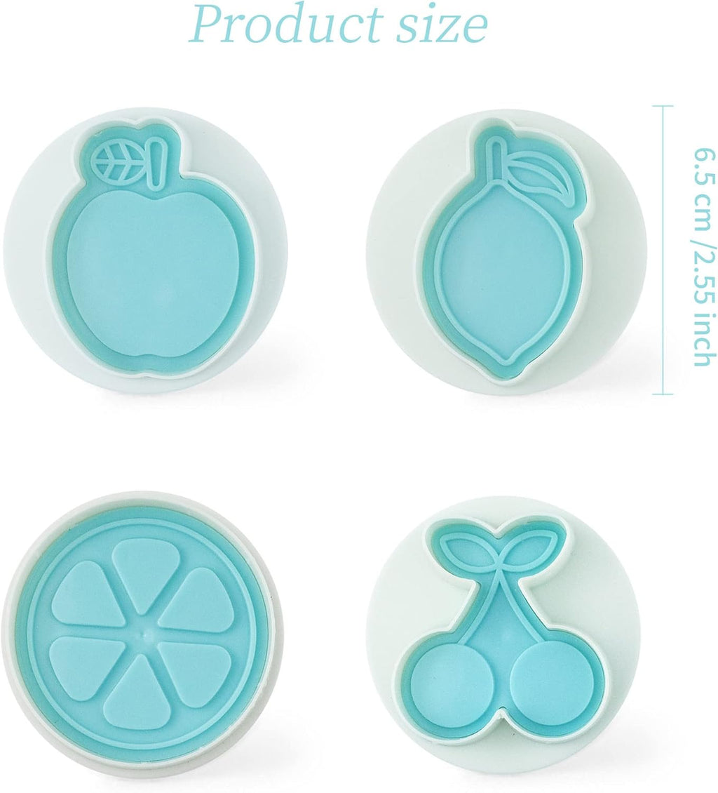 Cookie Stamps Set of 4, Cookie Press Mold, Decorating Supplies for DIY Baking, Cake, Pastry, Easy to Use- Fruit Series