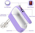 CBQ Hand Mixer Electric, 9 Speed 400W Handheld Mixer with Digital, Touch Button, Turbo, Storage Case, 5x Stainless Steel Accessories, Mixer Electric Handheld for Cake, Cookie, Egg (Lavender Purple)