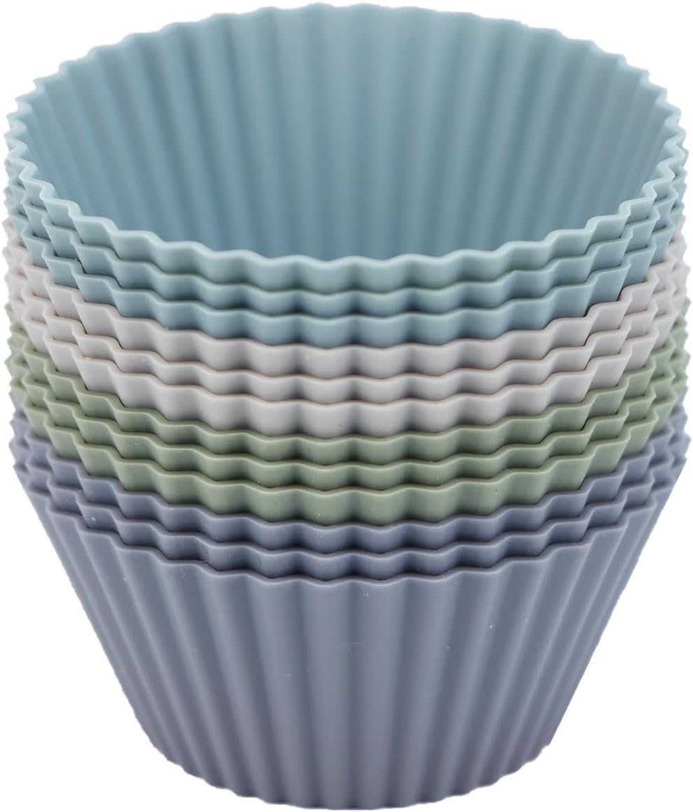 Silicone Baking Muffin Cups 12 Pack, Reusable Cupcake Liners Cake Molds, BPA Free, Dishwasher Safe(Grey Series, Regular Size)