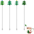 4Pcs Christmas Cocktail Stirrers Stainless Steel Creative Xmas Tree Coffee Stirrers Reusable Beverage Stir Sticks for Holiday Drinks Mixing Christmas Party Tableware Decorations