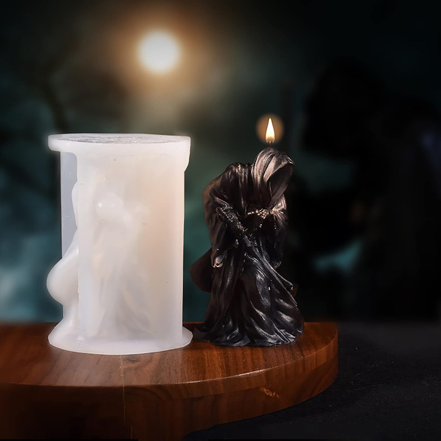 4 Inch Shadow Man Candle Skull Head Resin Mold - Resin Casting Silicone Molds for Home Decor & Candle Making Wave Spiral Mold