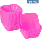 uxcell 36Pcs Silicone Cupcake Baking Cups, Silicone Muffins Liners Non-Stick Square Baking Cups, for Cooking Eggs Baking Muffins and Make a Cake(Rose Red)