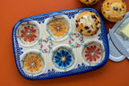 Blue Rose Polish Pottery - Orange Autumn Burst Muffin Pan - 12" x 8" - Ceramic Baking Dish, 6-Cup Muffin & Cupcake Pan