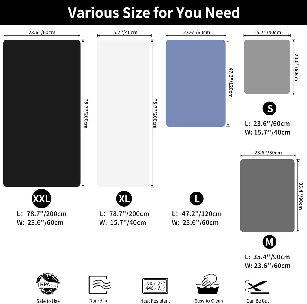 2MM Thick Silicone Countertop Mat, 35.4"x 23.6" Silicone Mats for Kitchen Counter, Nonslip Heat Resistant Mat, Large Kitchen Counter Mats, Waterproof Countertop Protector, Dark Green