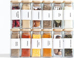 Glass Square Spice Jars with Labels, 4oz Glass Jars with Bamboo Lids, Spice Bottles, Seasoning Organizer, 12 Pack (White)