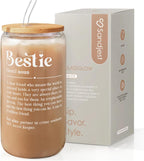 SANDJEST Best Friend Glass Can, Besties Definition Cup with Lid & Straw, Iced Coffee Aesthetic Cups, Gift for Christmas Birthday Mother Day, Gifts for Women Friends Sisters, 16oz