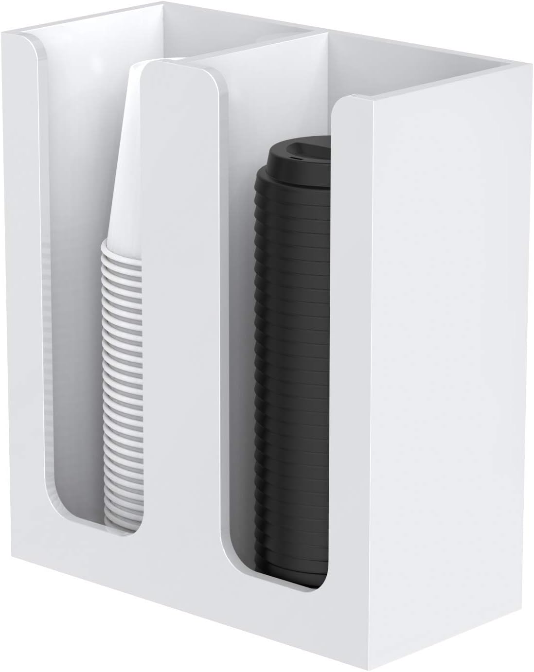 Richboom Acrylic Coffee Cup and Lid Storage Organizer Holder, 2 Compartments, White