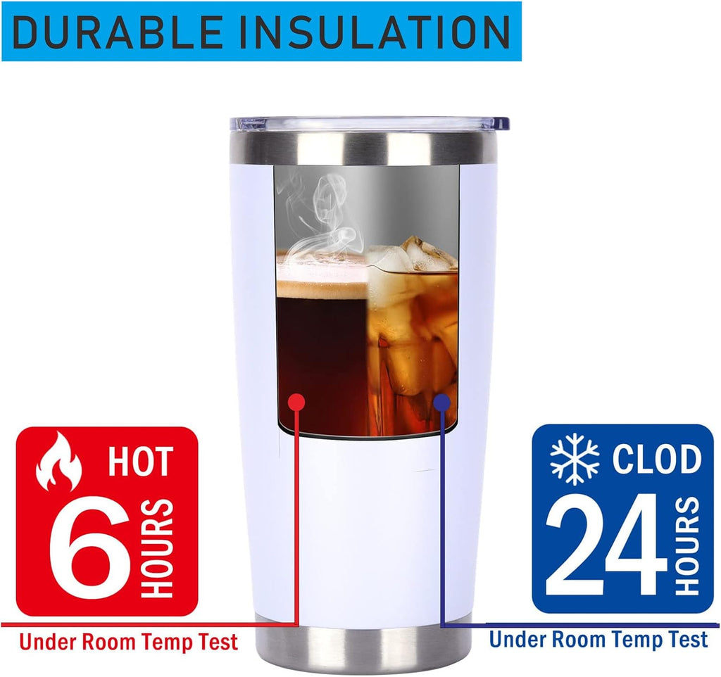 Pandance 20oz Stainless Steel Insulated Tumblers with Lid and Straw Bulk, Double Wall Vacuum Water Cups for Hot & Iced Coffee Drinks Travel Mug (White, 8 pack)