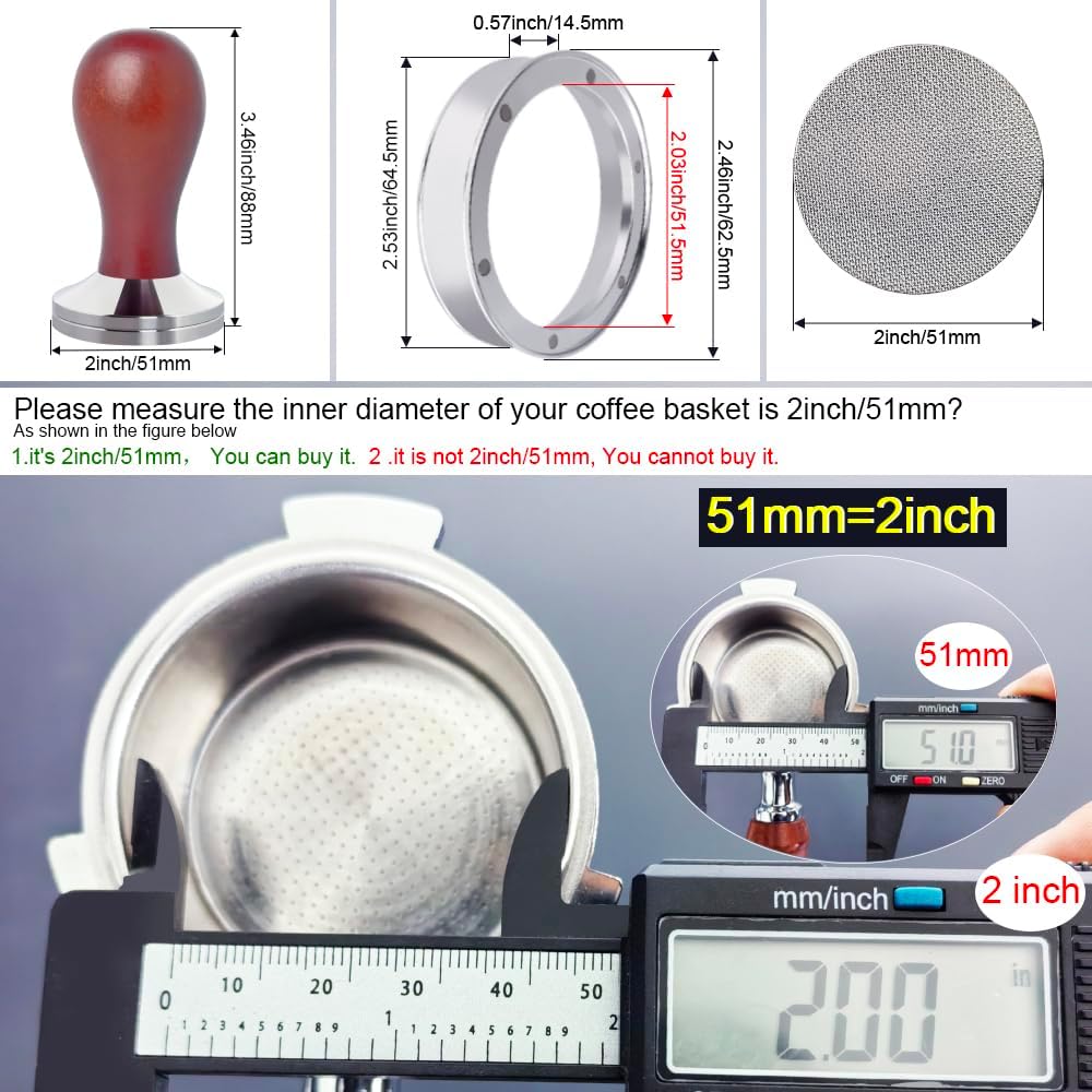 5Pcs/Set Espresso Tamper 51mm Accessories Kit, 51mm Coffee Tamper Espresso Tools Set with WDT Tool, Puck Screen, Dosing Funnel, Clean Brush Espresso Tampers Machine Fit 51mm Portafilters (51mm)