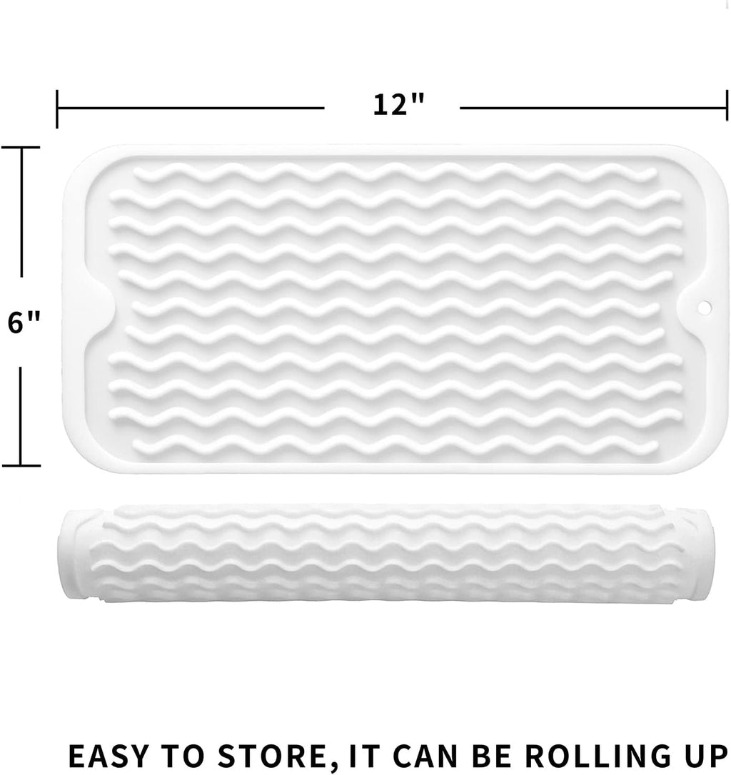 Silicone Dish Drying Mat for Multiple Usage,Easy clean,Eco-friendly,Heat-resistant Silicone Mat for Kitchen Counter or Sink,Refrigerator or Drawer Liner White S 12 inches x 6 inches