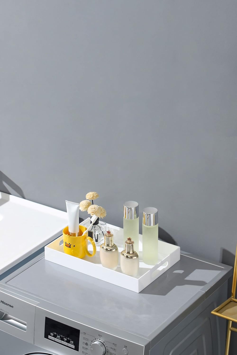 Glossy White Sturdy Acrylic Serving Tray with Handles-10x15Inch-Serving Coffee,Appetizer,Breakfast,Butler-Kitchen Countertop Tray-Makeup Drawer Organizer-Vanity Table,Ottoman Tray-Decorative