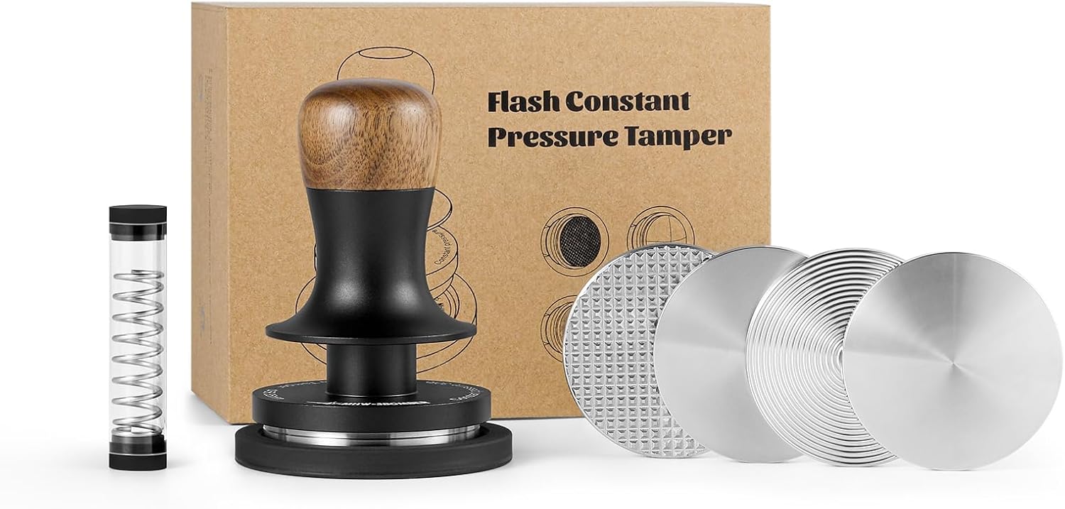 MHW-3BOMBER 58.35mm Calibrated Espresso Tamper 30lbs with Sound Feedback Espresso Tamper Set Comes with Three Additional Bases and A Replacement 20lbs Spring T6175T-OS