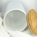 White Ceramic 1050mL 4 cup Food Storage Jar Canister with Airtight Bamboo Lid and Silicone Seal Container for Counter - Great for Coffee Sugar Treat Snack Treats for Dog Cat Rawhide Milkbone (White)