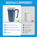 Self Stirring Coffee Mug with Temperature Display, 15oz Automatic Magnetic Mixing Cup, Rechargeable Travel Mug for Coffee, Milk, Cocoa - (Deep Blue)